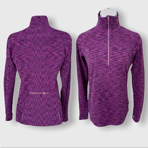 Athleta Mendoza Purple & Pink Space Dye Quarter Zip Running Pullover Jacket XXL - Picture 2 of 15